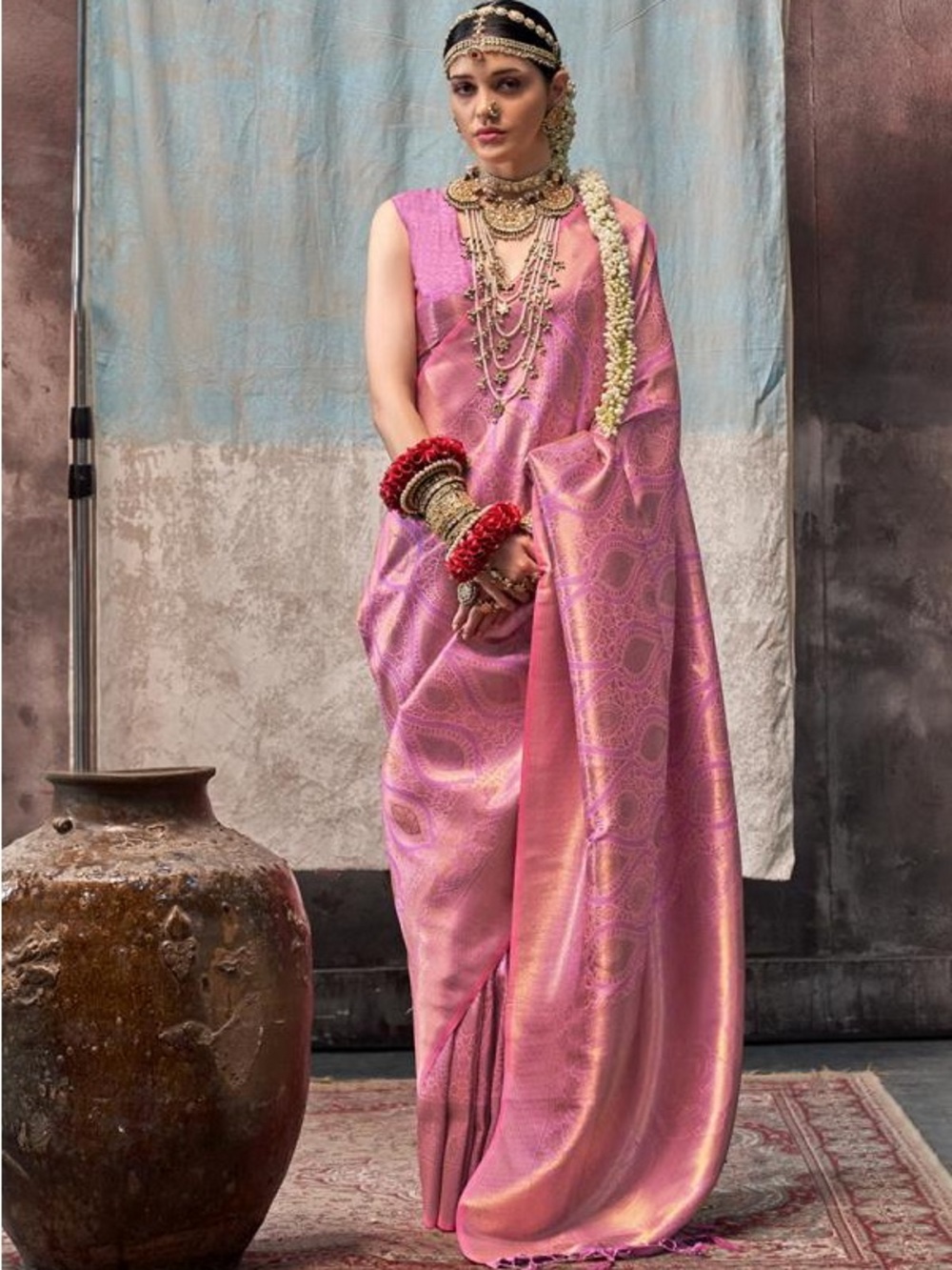 Elegant Pink and purple dual shade Soft Silk Saree